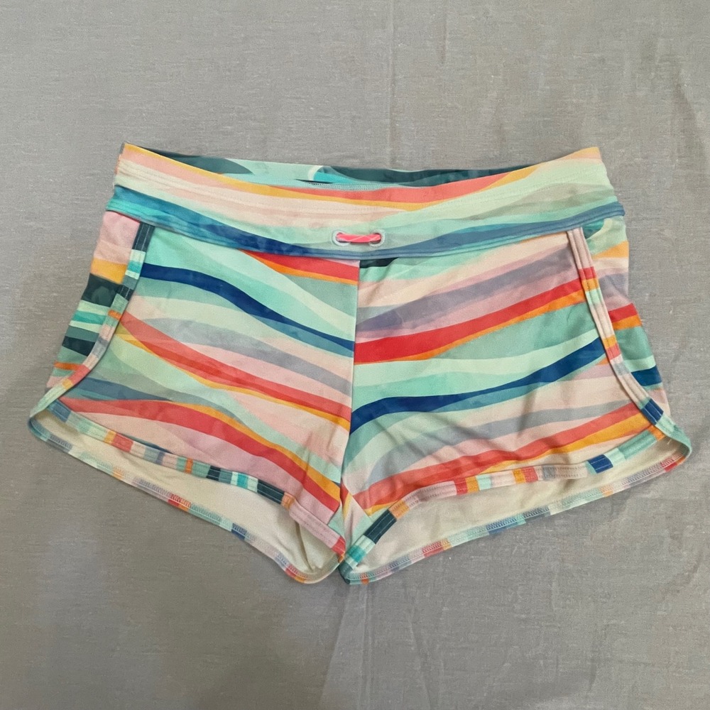 Athleta Girl Rainbow Stripe Athletic Shorts Kids XL 14‎ Drawstring Pockets